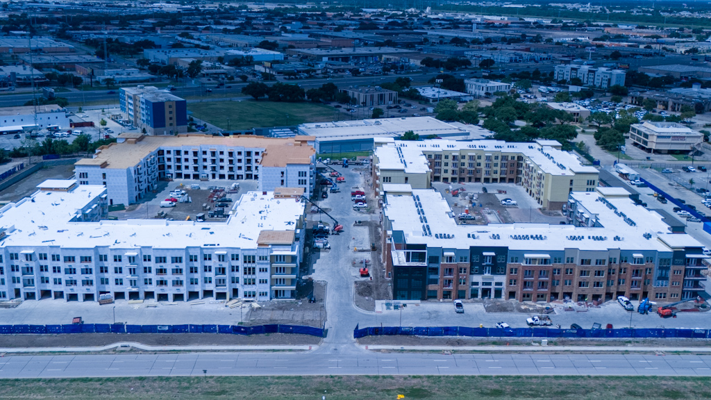 Aerial photograph of east side of I-35 Apartment