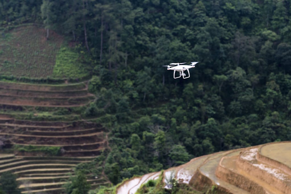 White Drone Flying over the Terraces